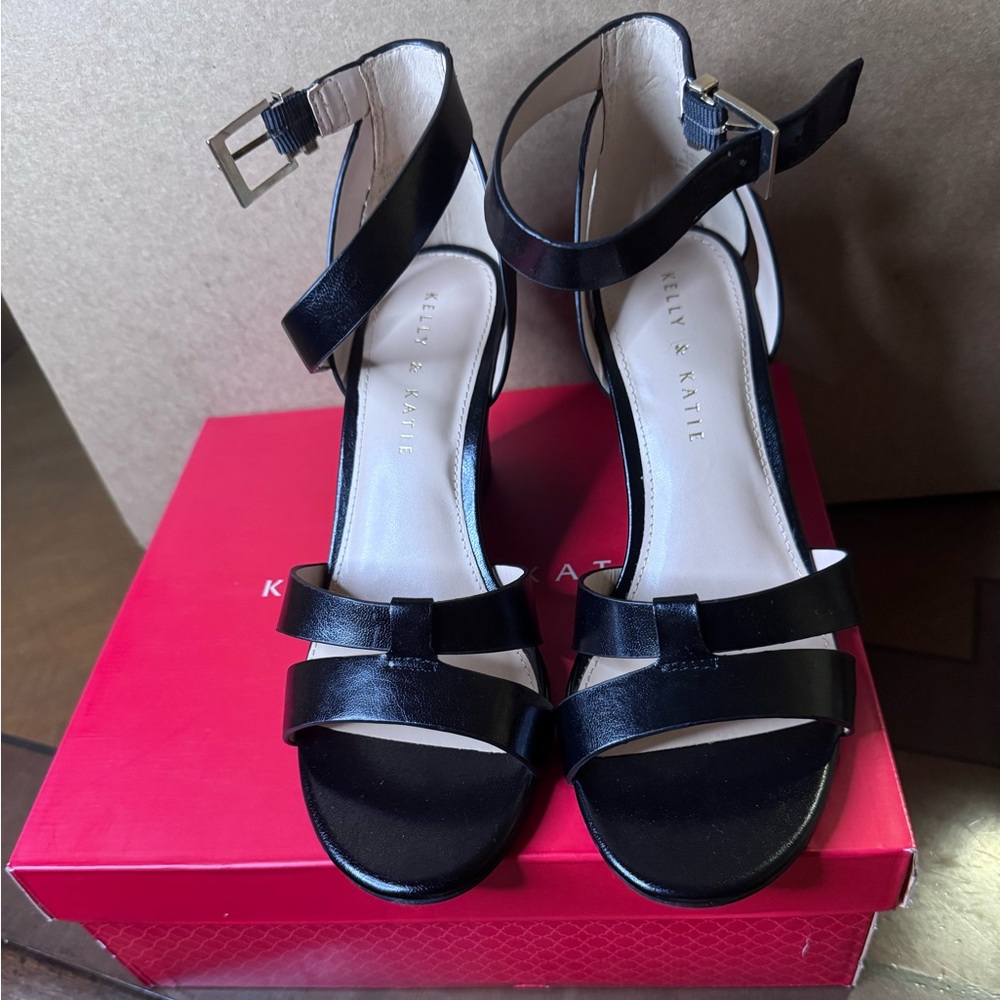 Kelly & Katie Black Strappy Ankle-Heel Sandals